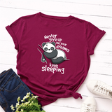 Áo Thun Nữ HappyTee - Mẫu Áo Thun Never give up on your dream keep sleeping Chất Cotton 100% Cao Cấp