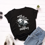 Áo Thun Nữ HappyTee - Mẫu Áo Thun Never give up on your dream keep sleeping Chất Cotton 100% Cao Cấp