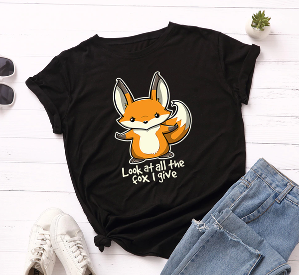 Áo Thun Nữ HappyTee - Mẫu Áo Thun Họa Tiết Chú Cáo Đáng Yêu Look at all the fox i give Chất Cotton 100% Cao Cấp