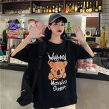 Áo Thun Tay Lỡ Nữ  HappyTee - Mẫu Áo Thun Tay Lỡ Họa Tiết Gấu Đáng Yêu Weekend Have Fun Chất Cotton 100% Cao Cấp