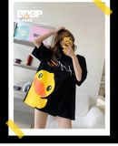 Áo Thun Tay Lỡ Nữ  HappyTee - Mẫu Áo Thun Tay Lỡ Nữ Be Duck Be Playful Chất Cotton 100% Cao Cấp