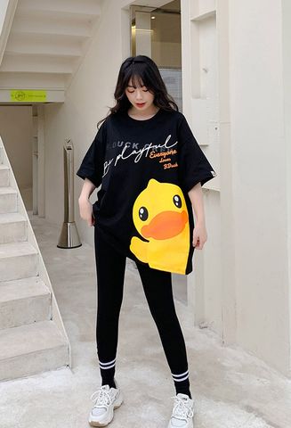 Áo Thun Tay Lỡ Nữ  HappyTee - Mẫu Áo Thun Tay Lỡ Nữ Be Duck Be Playful Chất Cotton 100% Cao Cấp