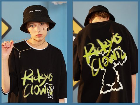 Áo Thun Tay Lỡ Nam  HappyTee - Mẫu Áo Thun Tay Lỡ Rickyis Clown Chất Cotton 100% Cao Cấp
