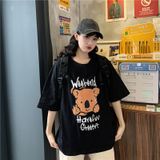 Áo Thun Tay Lỡ Nữ  HappyTee - Mẫu Áo Thun Tay Lỡ Họa Tiết Gấu Đáng Yêu Weekend Have Fun Chất Cotton 100% Cao Cấp