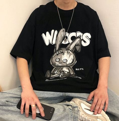 Áo Thun Tay Lỡ  HappyTee - Mẫu Áo Thun Tay Lỡ Họa Tiết Graphics Thỏ Chất Cotton 100% Cao Cấp