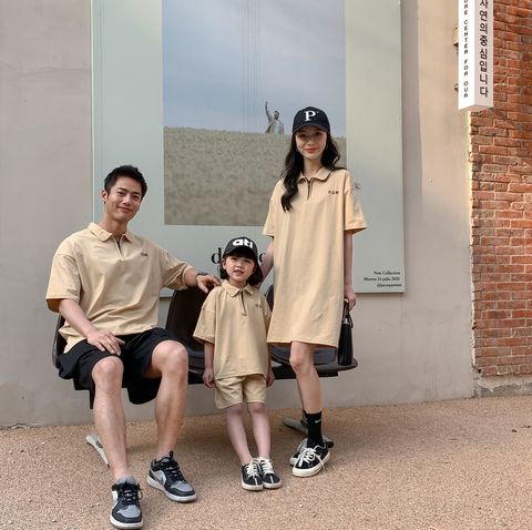 Áo Gia Đình Familylove - Áo gia đình Có Cổ Phối Dây Kéo Logo Our Đơn Giản Dễ Mặc Chất Nỉ Da Cá Cotton