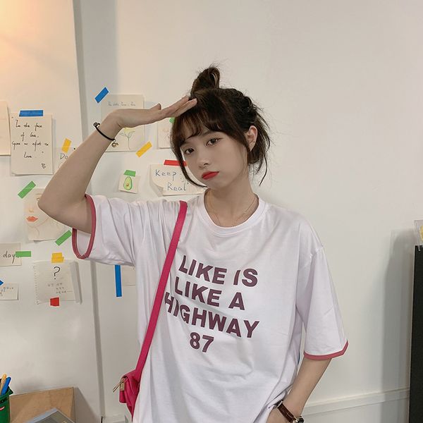 Áo Thun Nữ HappyTee - Mẫu Áo Thun LIKE IS LIKE A HIGHWAY 87 Chất Cotton 100% Cao Cấp