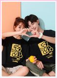 Áo Thun Cặp Đôi  HappyTee - Mẫu Áo Thun Honey Bun Graphis Gấu Và Thỏ Chất Cotton 100% Cao Cấp