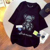 Áo Thun Tay Lỡ Nữ  HappyTee - Mẫu Áo Thun Tay Lỡ Graphic Gấu Arkania Chất Cotton 100% Cao Cấp