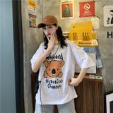 Áo Thun Tay Lỡ Nữ  HappyTee - Mẫu Áo Thun Tay Lỡ Họa Tiết Gấu Đáng Yêu Weekend Have Fun Chất Cotton 100% Cao Cấp