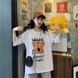 Áo Thun Tay Lỡ Nữ  HappyTee - Mẫu Áo Thun Tay Lỡ Họa Tiết Gấu Đáng Yêu Weekend Have Fun Chất Cotton 100% Cao Cấp