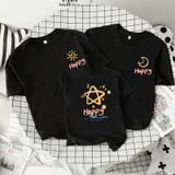 Áo gia đình Familylove - Áo gia đình Tay ngắn Mặt Trời, Mặt Trăng , Ngôi Sao Happy Chất liệu cotton 100% co giãn