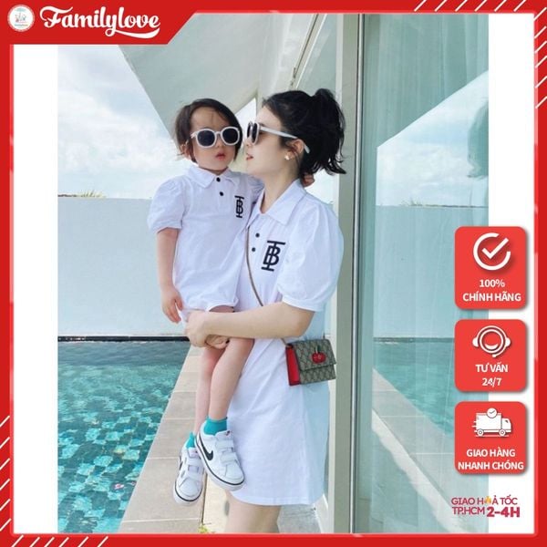 Áo gia đình cổ trụ Familylove - đồ gia đình polo có cổ Logo B chất liệu nỉ da cá cotton 100% co giãn cao cấp
