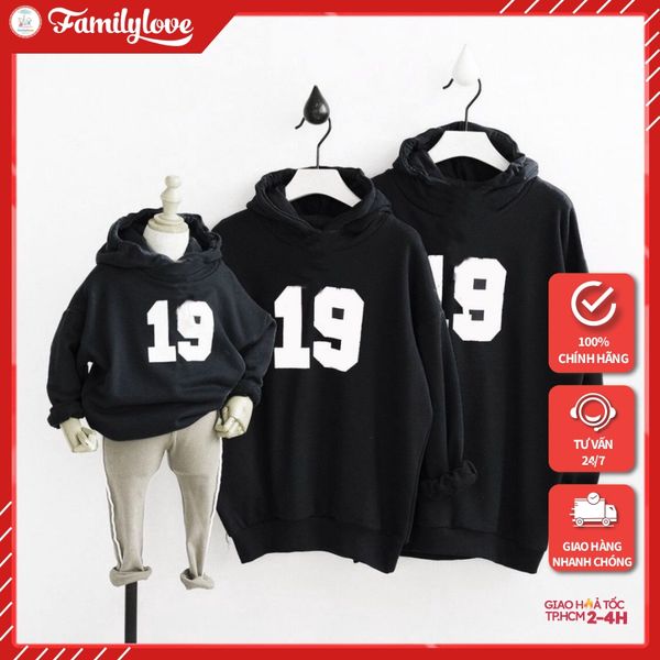 Áo Hoodie Gia đình Familylove - Mẫu Áo Gia đình Hoodie Dài Tay Số 19 Chất Nỉ Da Cá Cotton 100%