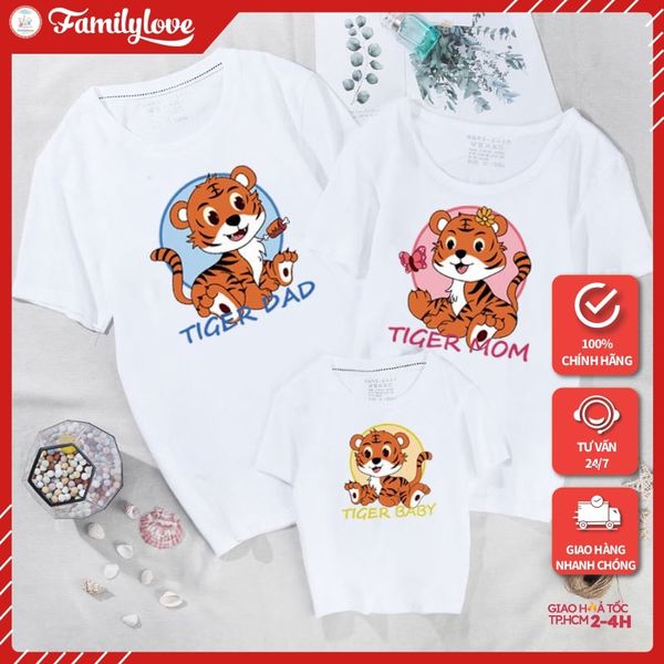 Áo Gia Đình Familylove - Mẫu Đồng Phục Gia Đình Họa Tiết Tiger Family Tiger Dad,mom,baby Chất Liệu Cotton 100% Co Giãn