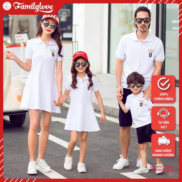 Áo Gia Đình Cổ Trụ Familylove - Đồng Phục Gia Đình Có Cổ Logo Vương miệng  Chất Liệu Nỉ Da Cá Cotton 100% Co Giãn Cao C