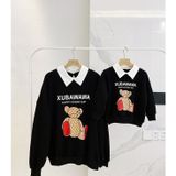 Áo Sweater Gia đình Familylove - Mẫu Áo Gia đình Sweater Dài Tay Gấu Xubawawa Phối Cổ Chất Nỉ Da Cá Cotton 100%