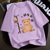 Áo thun tay lỡ Unisex Familylove - Áo phông tay lỡ nam nữ bốn màu họa tiết gấu chất liệu cotton 100% thoáng mát
