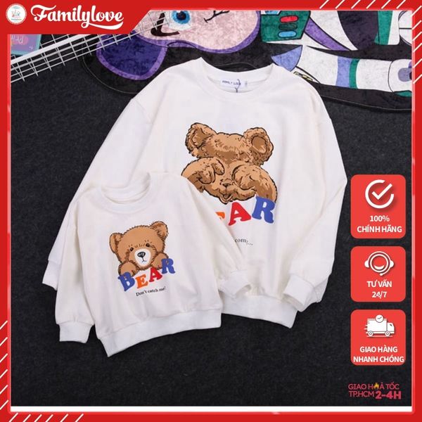 Áo Sweater Gia đình Familylove - Áo Sweater gia đình thu đông hình chú gấu đáng yêu Bear Chất Cotton 100% Cao Cấp