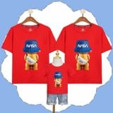 Áo gia đình Familylove - Đồng phục gia đình Gấu Nasa đội Mũ Xanh cực dễ thương chất liệu cotton 100% co giãn