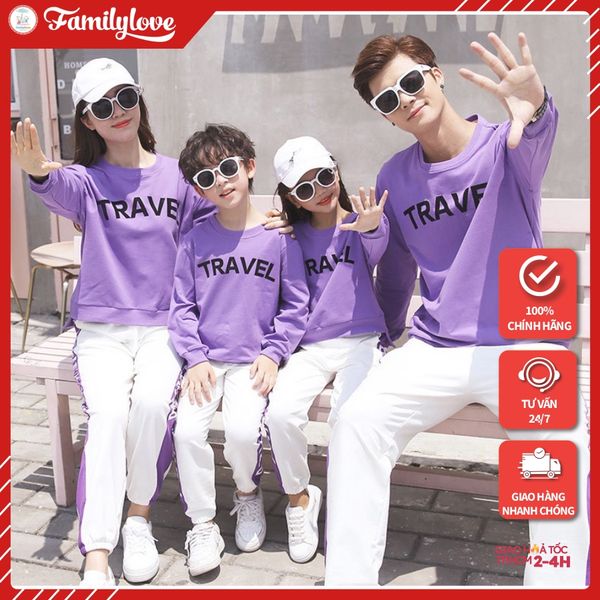 Áo Sweater Gia Đình Familylove - Mẫu Áo Sweater Family Sắc Tím Nhẹ Nhàng Travel Chất Nỉ Da Cá Cotton 100%-purple