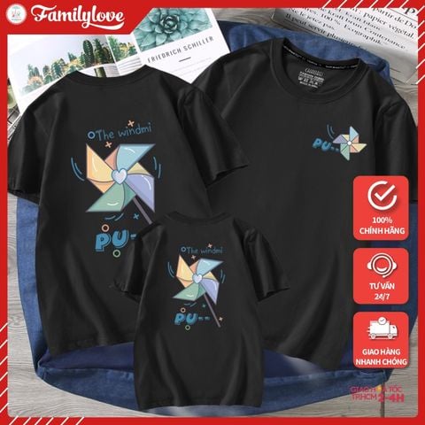 Áo Gia Đình Familylove - Mẫu Đồng Phục Gia Đình Họa Tiết Cây Chong Chóng The Windmichất Liệu Cotton 100% Co Giãn