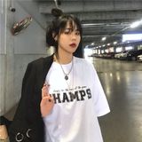 Áo thun nữ tay lỡ phông form rộng dáng Unisex Yinxx - Mẫu chữ CHAMPS Trắng