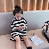 Bộ quần áo mẹ bé Familylove - set bộ quần áo mẹ và bé họa tiết sọc trắng đen chất liệu cotton 100% co giãn