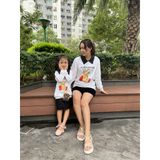 Áo Sweater Gia đình Familylove - Mẫu Áo Gia đình Sweater Dài Tay Gấu Xubawawa Phối Cổ Chất Nỉ Da Cá Cotton 100%