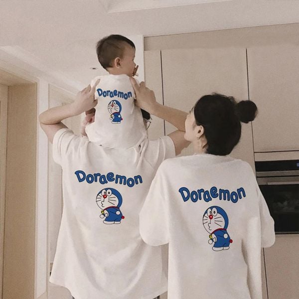 Áo gia đình Familylove - đồ gia đình Doraemon xinh xắn chất liệu cotton 100% cao cấp form rộng