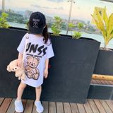 Váy đầm bé gái Familylove - Váy cho bé gái họa tiết mặt cười Gấu USSN năng động chất liệu cotton 100% co giãn mềm mịn