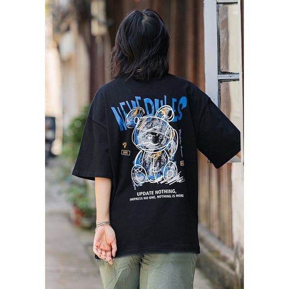 Áo thun tay lỡ nam nữ form rộng Familylove - áo unisex nam nữ Gấu Graphic đẹp cotton 100 cao cấp