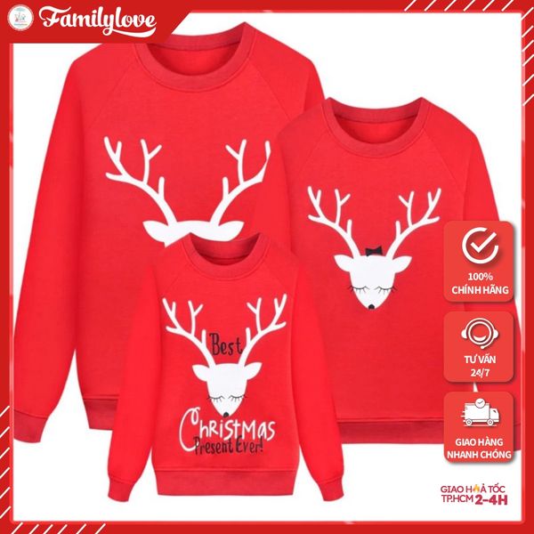 Áo Sweater Gia Đình Familylove - Áo Sweater Merry Chrismas Hưu Dễ Thương Chất Liệu Nỉ Da Cá Cao Cấp