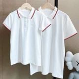 Áo Gia Đình Có Cổ Familylove - Đồng Phục Gia Đình Polo Đơn Giản Cổ Phối Sọc Viền Đỏ Xanh Chất Da Cá Cao Cấp