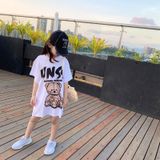 Váy đầm bé gái Familylove - Váy cho bé gái họa tiết mặt cười Gấu USSN năng động chất liệu cotton 100% co giãn mềm mịn