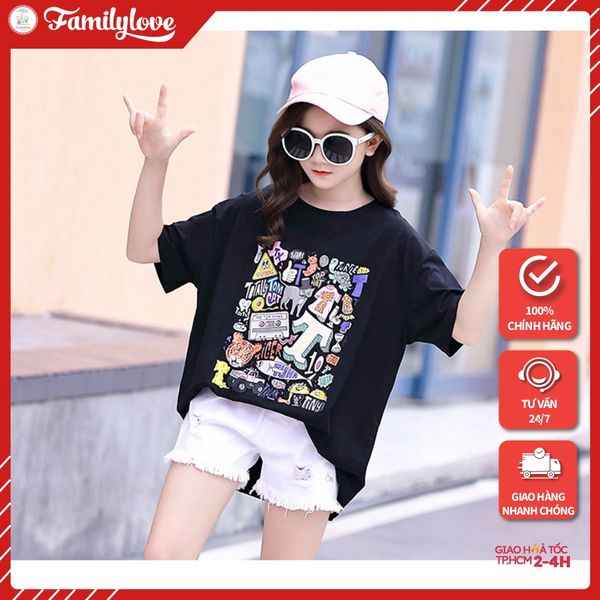 Áo Thun Bé Gái Familylove - Mẫu Áo Tay Lỡ Dành Cho Bé Gái Nhiều Họa Tiết Sắc Màu Dễ Thuơng