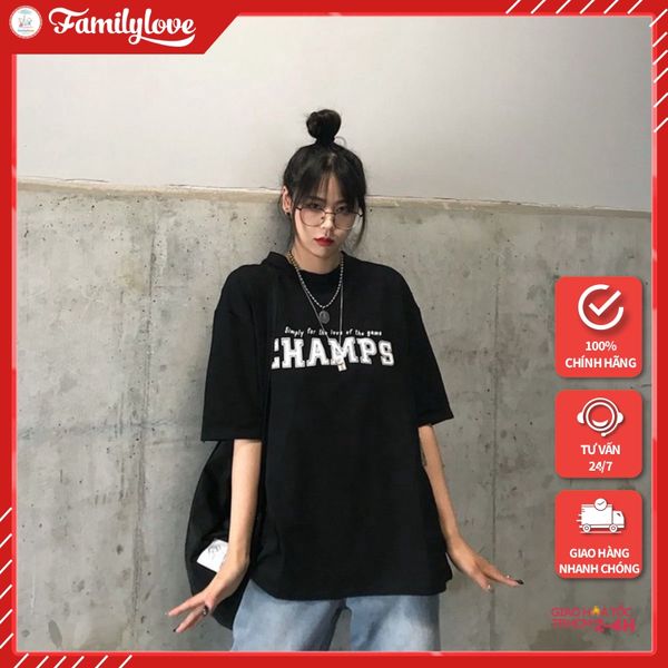 Áo thun nữ tay lỡ phông form rộng dáng Unisex Yinxx - Mẫu chữ CHAMPS Trắng