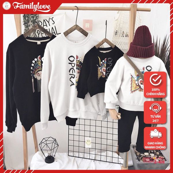 Áo Sweater Gia Đình Familylove - Mẫu Áo Sweater Family Họa Tiết Nhạc Kịch Cổ Điển Opera Chất Nỉ Da Cá Cotton 100%