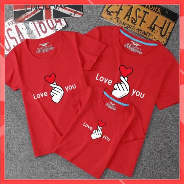 Áo gia đình - Đồng phục gia đình đẹp  (Có hình thật + Logo thương hiệu)  Bắn tim + chữ LoveYou