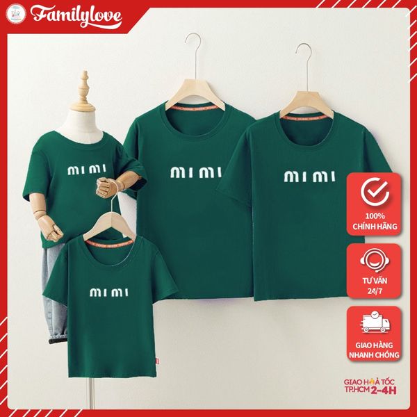 Áo gia đình Familylove - đồ gia đình phom rộng Mimi xanh rêu chất liệu 100% cotton bốn chiều form rộng