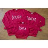 Áo Sweater Gia Đình Familylove - Áo Sweater mẫu thu đông In Chữ BONJOUR ấm áp xinh xắn Chất Liệu Nỉ Da Cá Cao Cấp