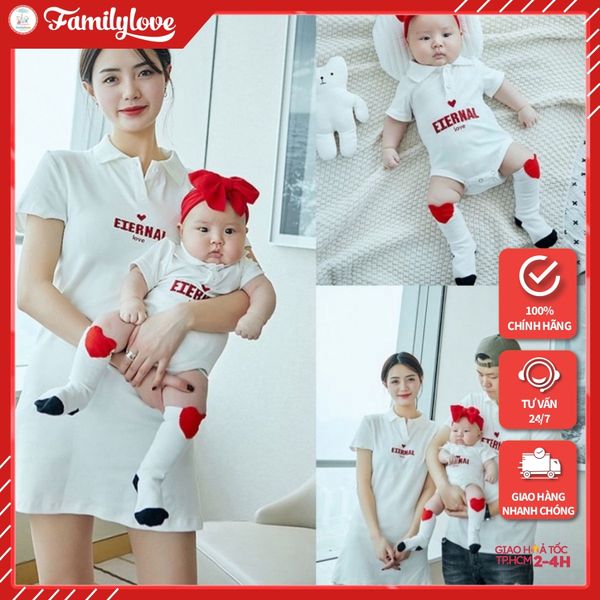 Áo gia đình cổ trụ Familylove - Đồng phục gia đình polo họa tiết chữ ETERNAL chất Da Cá cao cấp siêu mềm mịn