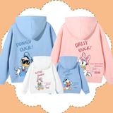 Áo Hoodie Gia Đình Familylove - Áo Gia Đình Hoodie Gia Đình Vịt Donald, Daisy, Little Baby Chất Nỉ Da Cá Cotton 100%