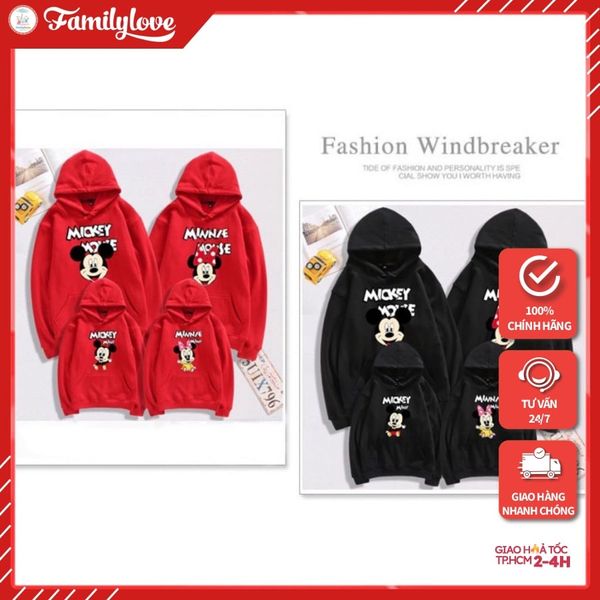 Áo Hoodie Gia Đình Familylove - Áo Hoodie Nón/Túi Mickey Dễ Thương Chất Liệu Nỉ Da Cá Cao Cấp