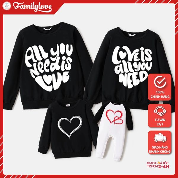 Áo Sweater Gia Đình Familylove - Mẫu Áo Sweater Family Họa Tiết Trái Tim All You Need Is Love Chất Nỉ Da Cá Cotton 100%