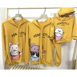Áo Hoodie Gia Đình Familylove - Mẫu Áo Gia Đình Hoodie Dài Tay Chibi Perfectly Chất Nỉ Da Cá Cotton 100%