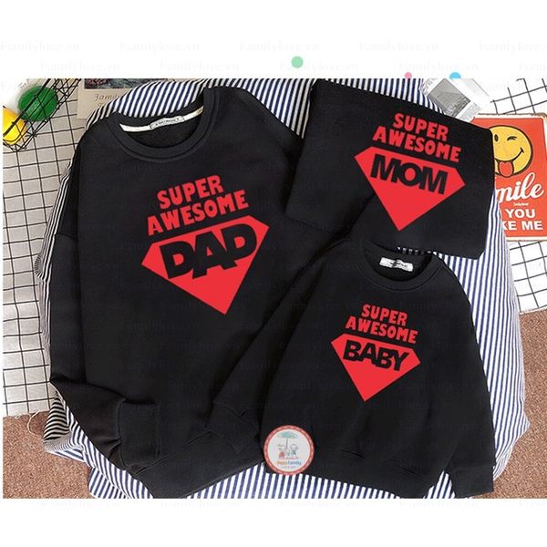 Áo hoodie nỉ gia đình cao cấp Familylove – Set Gia đình Hoodie Super Awesome Dad, Awesome Mom, Awesome Baby
