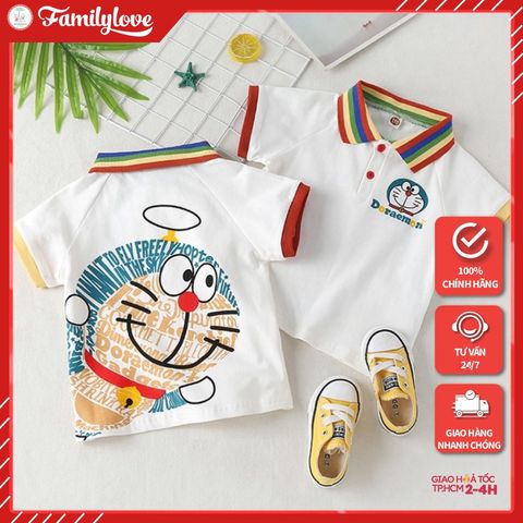 Áo cổ trụ cho bé mẫu Doreamon đẹp - Đủ Size từ 9-45kg. Chuẩn shop - Logo thương hiệu - Chất Da cá Cotton 100%