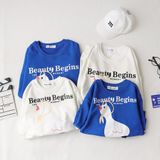 Áo Sweater Gia Đình Familylove - Mẫu Áo Sweater In Hình Chú Vịt Ngộ Nghĩnh Beuty Begins Moment Chất Nỉ Da Cá Cotton 100%
