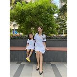 Áo Gia Đình Có Cổ Familylove - Áo Cổ Trụ Polo Đầm Váy Gia Đình Họa Tiết Gấu Đáng Yêu Sọc 2 Bên Tay Chất Liệu Cotton 100%